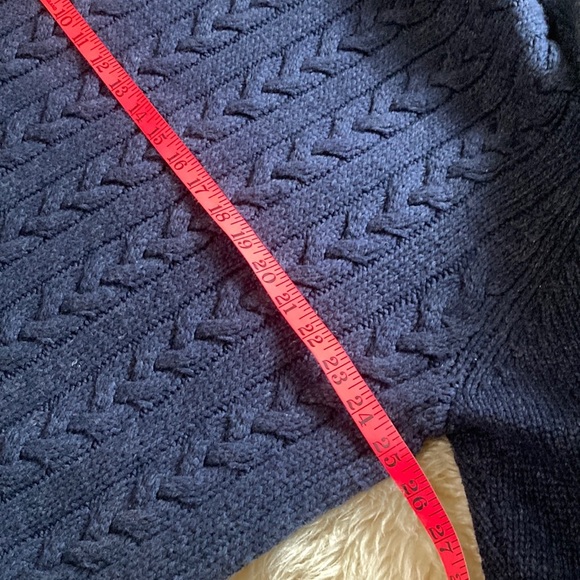 Men's Blue Cable Knit Sweater with suede elbow patches - Picture 6 of 8